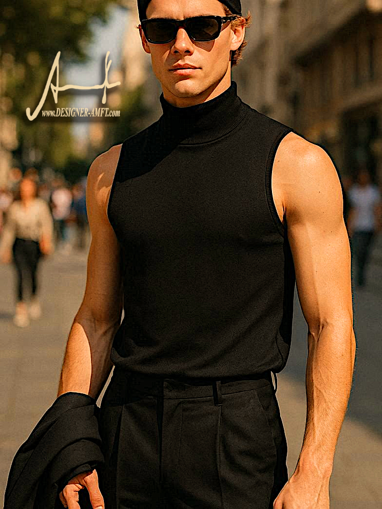 Classic Summer Turtleneck Tank Top Made By Fashion Designer Amft