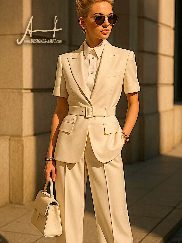 Casual Summer Business Suit with belt created by Fashion Designer Amft