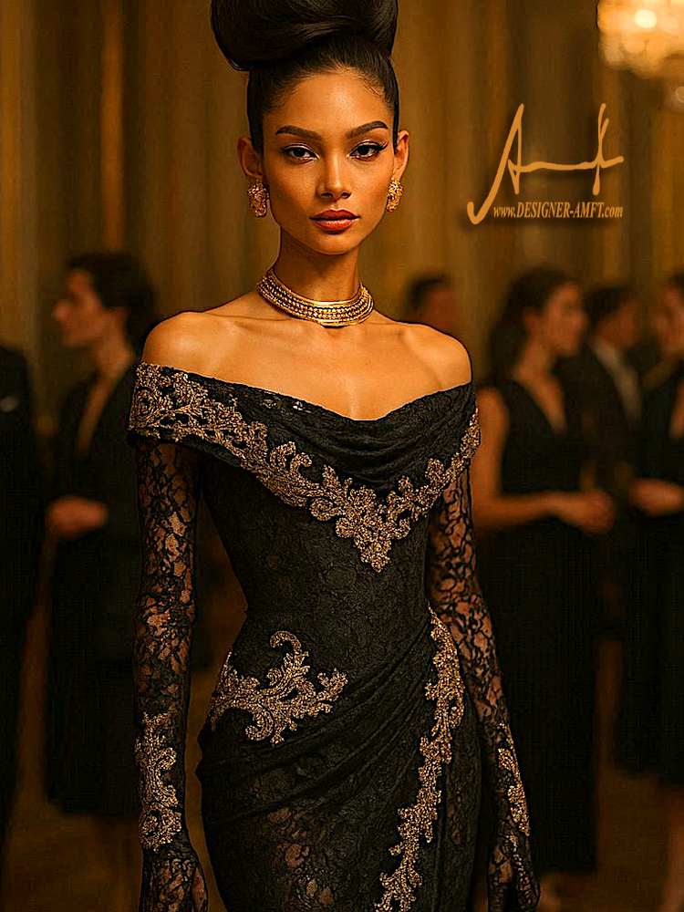 Draped Embroidered Evening Dress created by Fashion Designer Amft